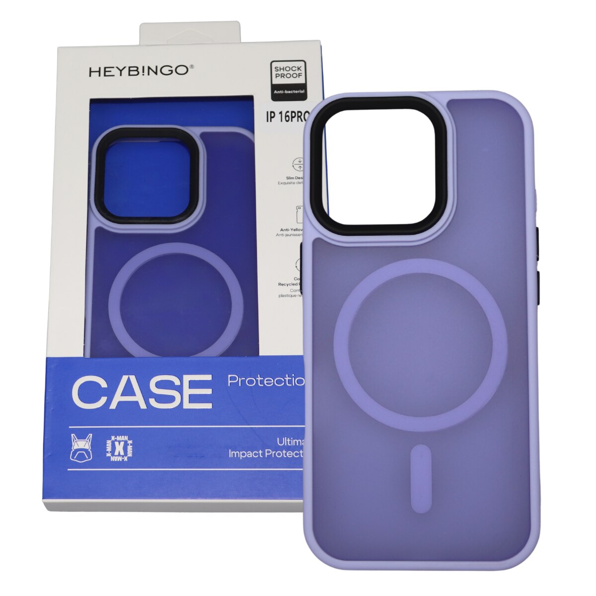 Husa pentru iPhone 16 PRO, Mov Deschis, HEYBINGO®, design slim, cu Incarcare MagSafe, Anti-Soc, Anti Zgarieturi