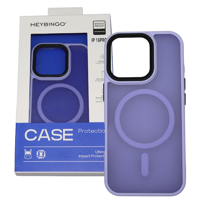 Husa pentru iPhone 16 PRO, Mov Deschis, HEYBINGO®, design slim, cu Incarcare MagSafe, Anti-Soc, Anti Zgarieturi