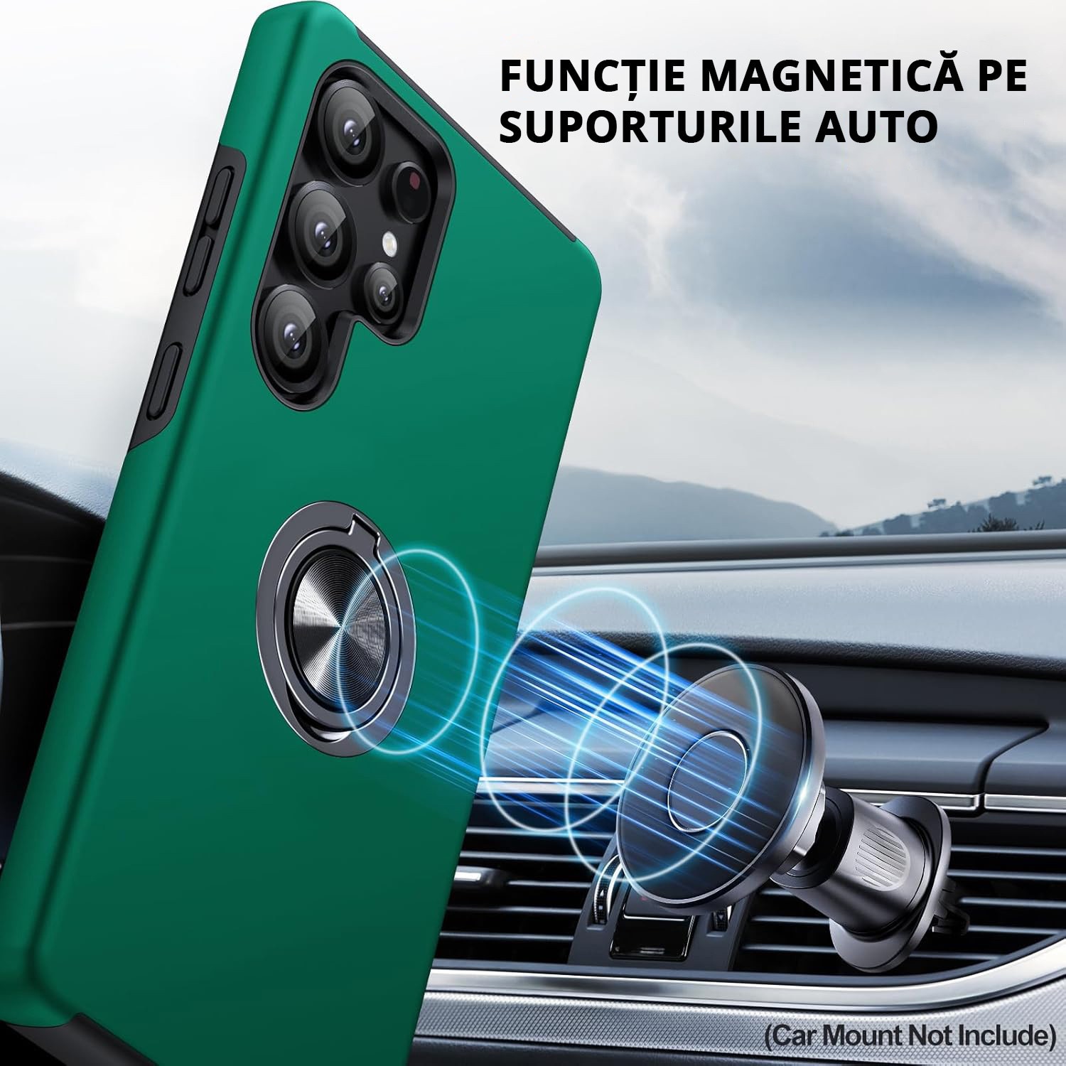 Husa MobileSmart pentru Samsung Galaxy S25 ULTRA, Inel Rotativ 360°, Protectie Militara Antisoc, Suport Auto Magnetic, Verde