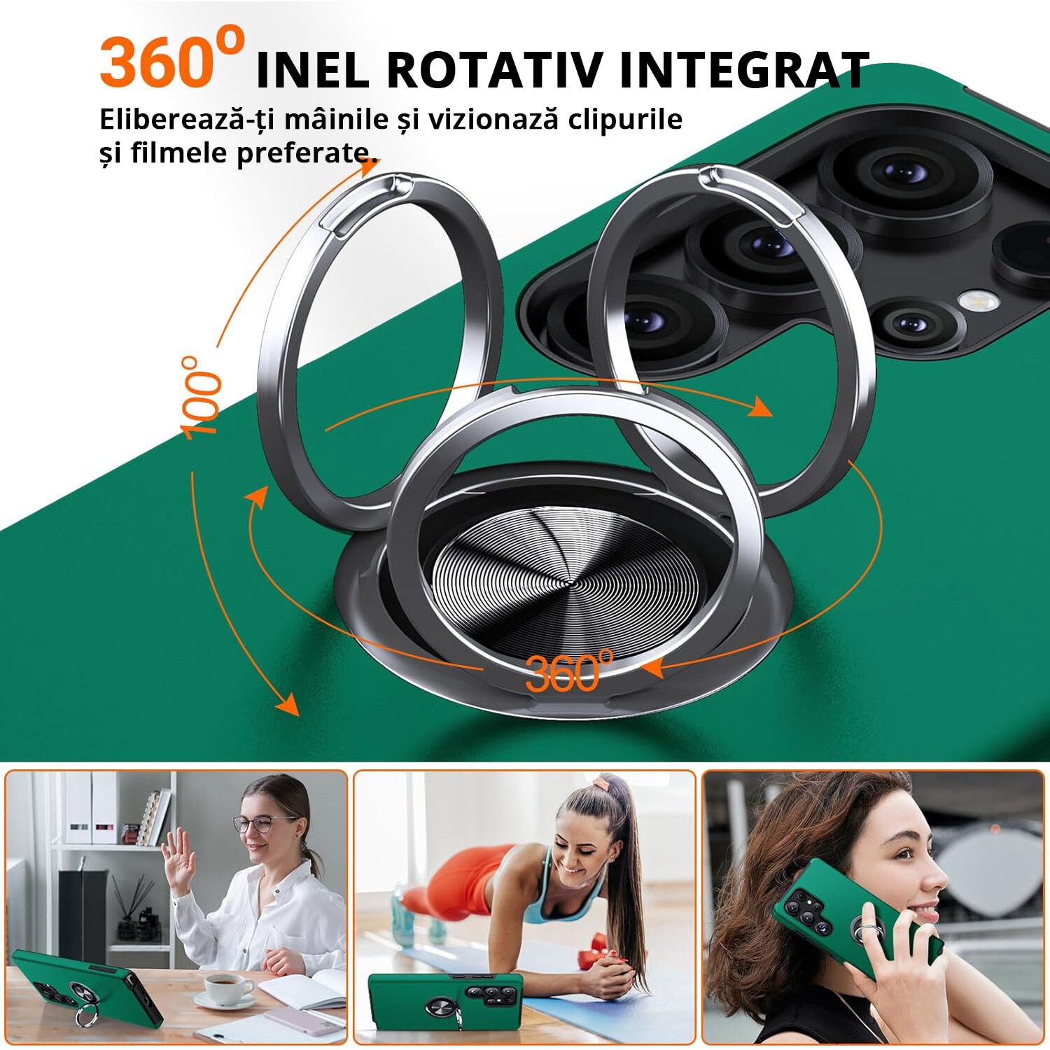 Husa MobileSmart pentru Samsung Galaxy S25 ULTRA, Inel Rotativ 360°, Protectie Militara Antisoc, Suport Auto Magnetic, Verde