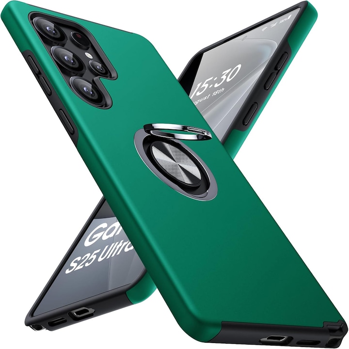 Husa MobileSmart pentru Samsung Galaxy S25 ULTRA, Inel Rotativ 360°, Protectie Militara Antisoc, Suport Auto Magnetic, Verde