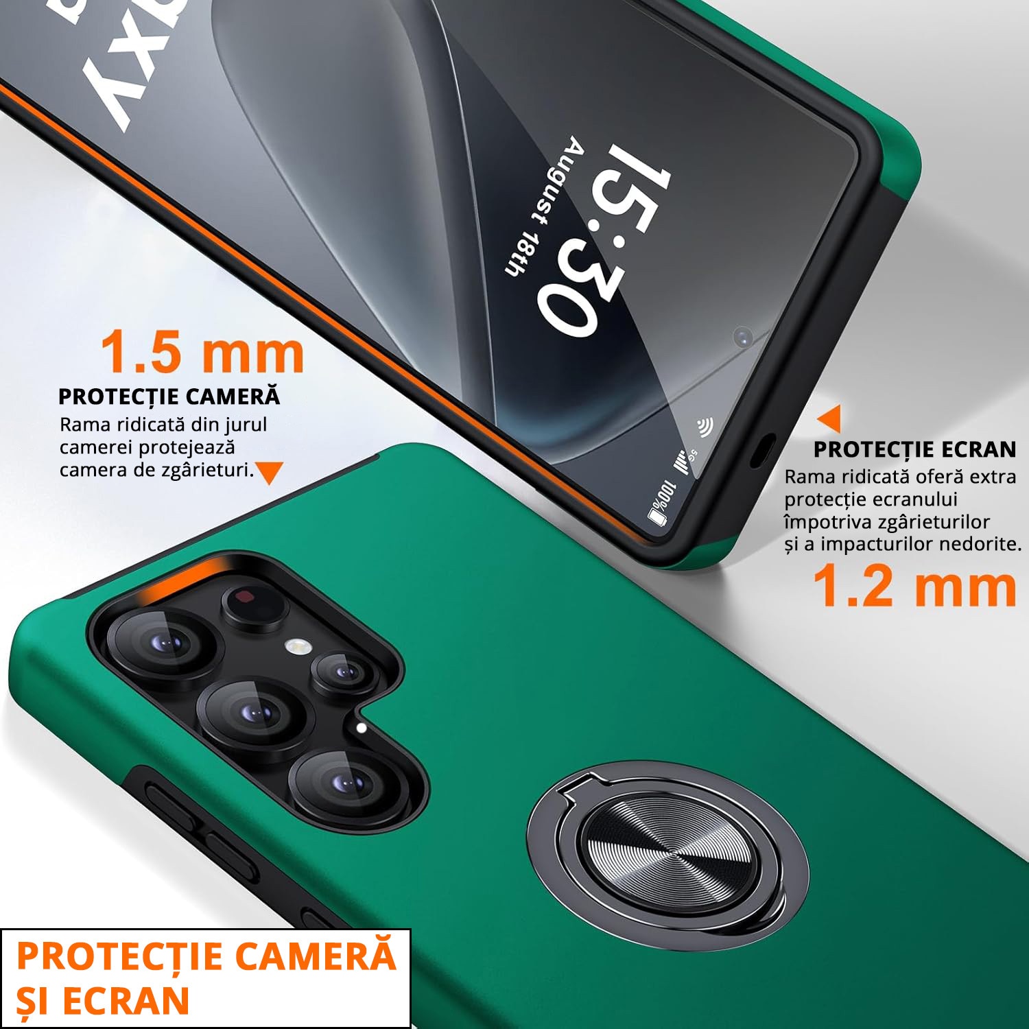 Husa MobileSmart pentru Samsung Galaxy S25 ULTRA, Inel Rotativ 360°, Protectie Militara Antisoc, Suport Auto Magnetic, Verde