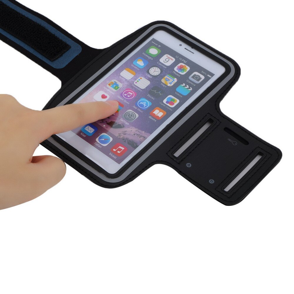 Husa telefon tip banderola de brat pentru Samsung, iPhone, Huawei, Xiaomi, Nokia, OPPO, cu display intre 5,5 inch si 7 inch, impermeabila, cu suport de chei si rama fluorescenta, Negru, PlanetPhone