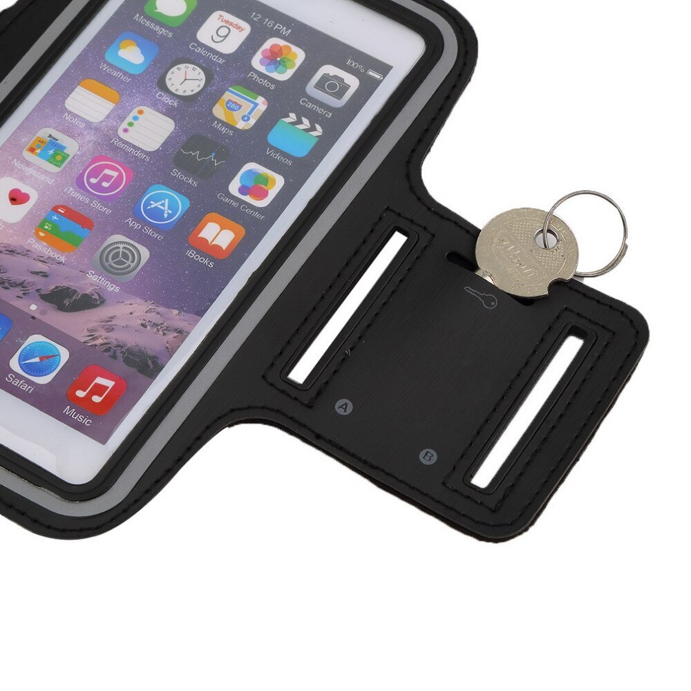 Husa telefon tip banderola de brat pentru Samsung, iPhone, Huawei, Xiaomi, Nokia, OPPO, cu display intre 5,5 inch si 7 inch, impermeabila, cu suport de chei si rama fluorescenta, Negru, PlanetPhone
