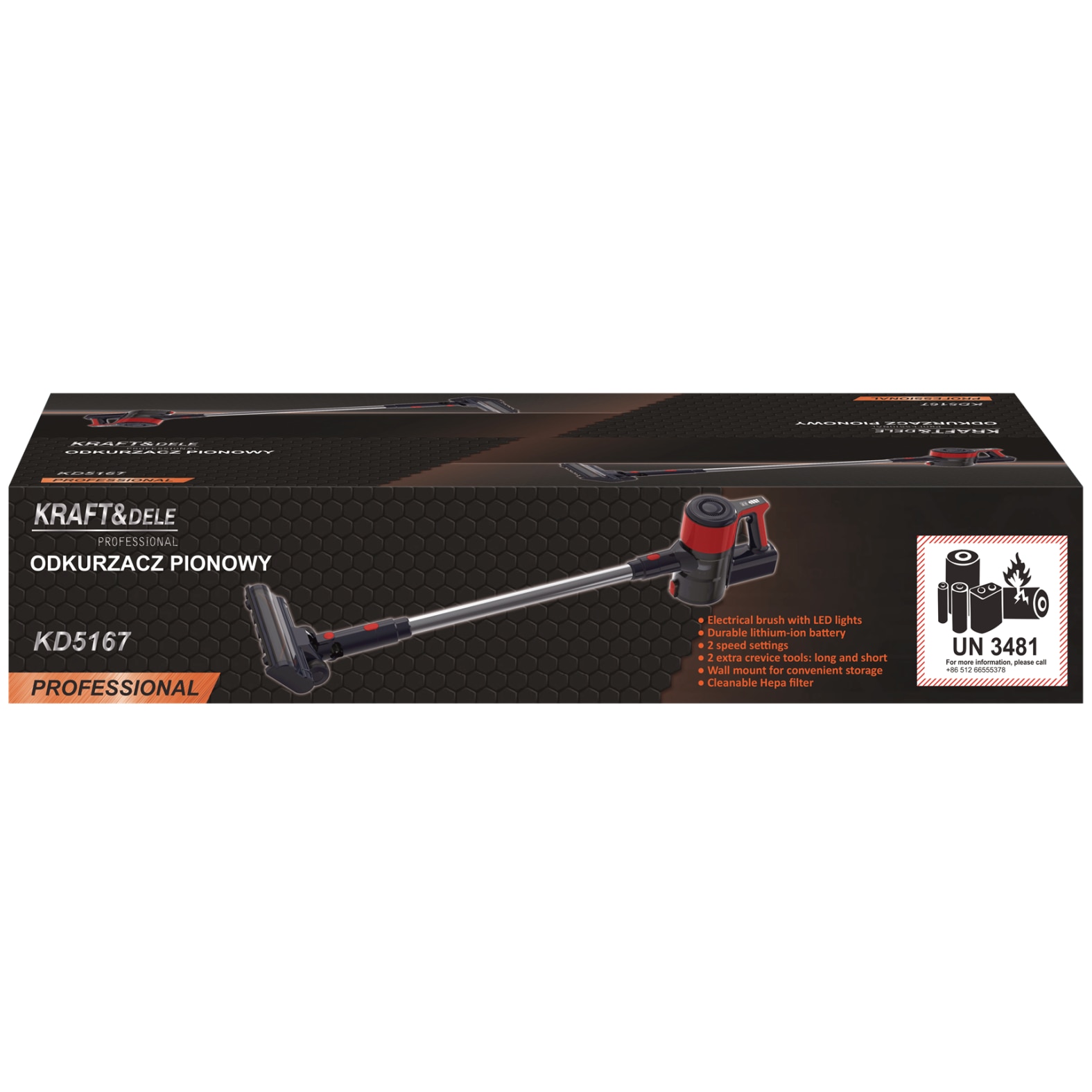 Aspirator vertical fara fir cu filtru HEPA si perie LED, 25.2V 2500mAh (KD5167)