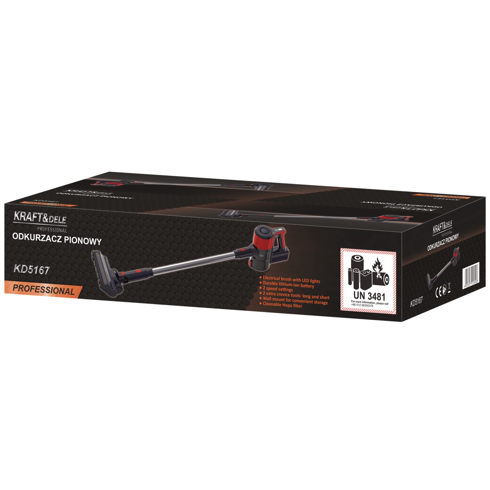 Aspirator vertical fara fir cu filtru HEPA si perie LED, 25.2V 2500mAh (KD5167)