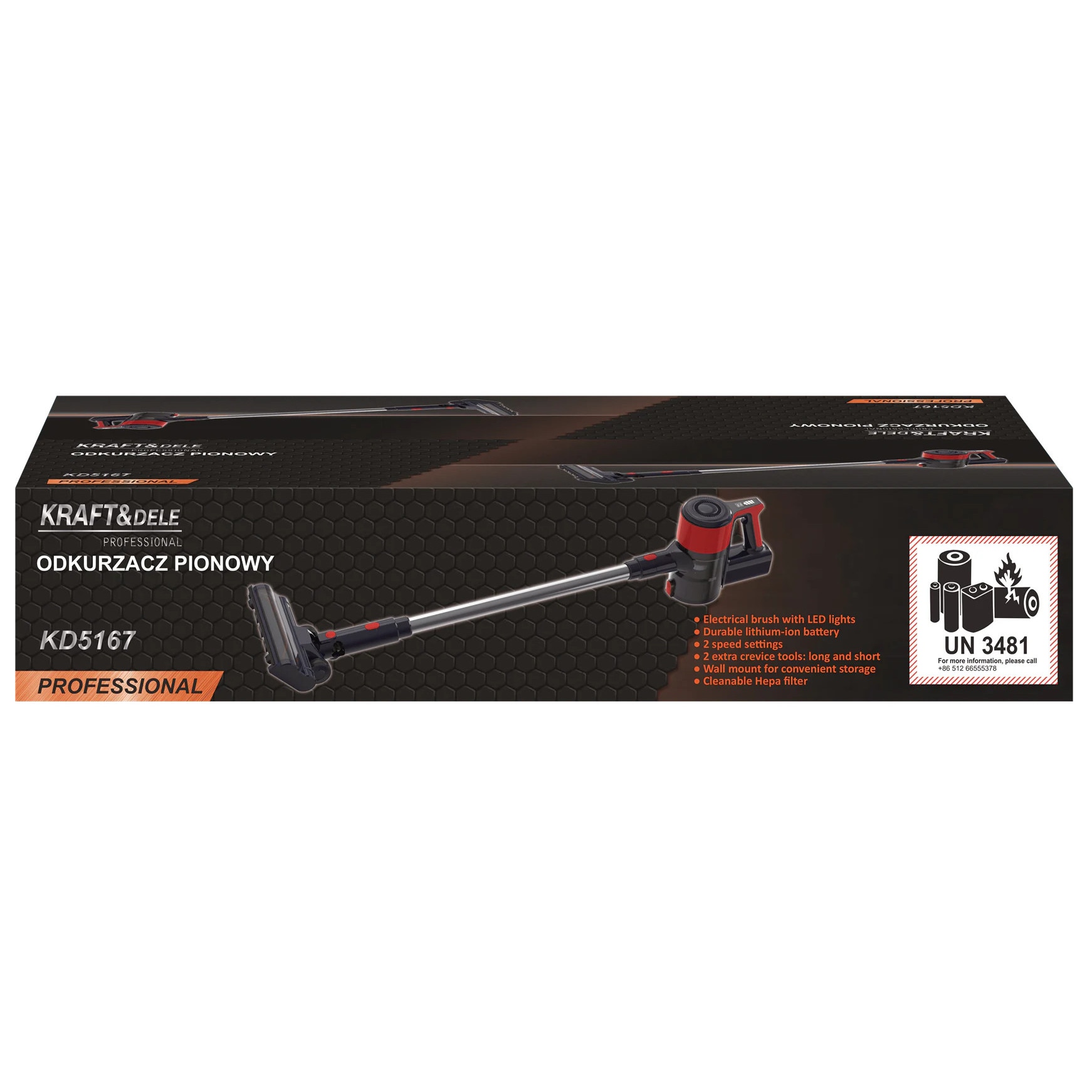 Aspirator vertical fara fir cu filtru HEPA si perie LED, 25.2V 2500mAh (KD5167)