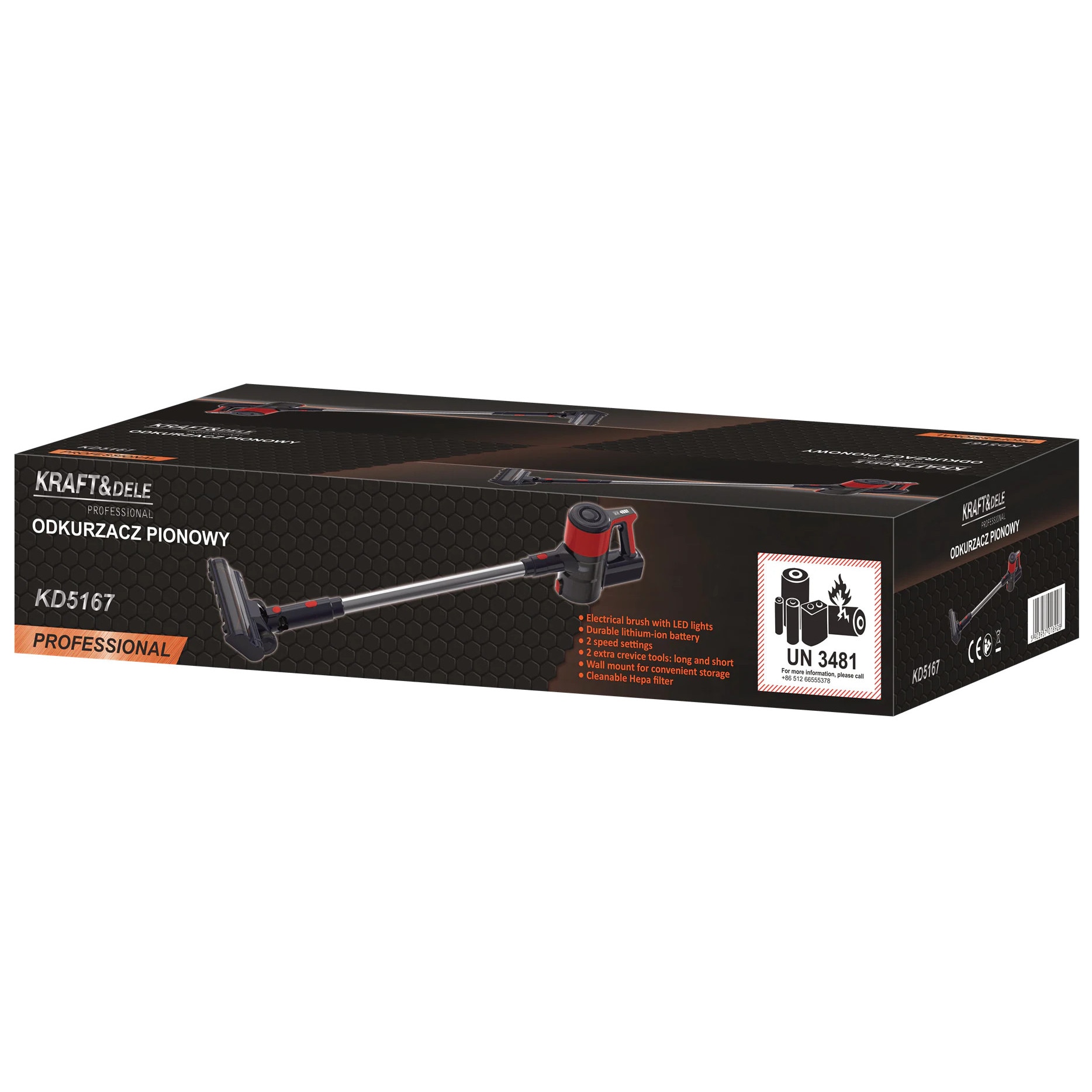 Aspirator vertical fara fir cu filtru HEPA si perie LED, 25.2V 2500mAh (KD5167)
