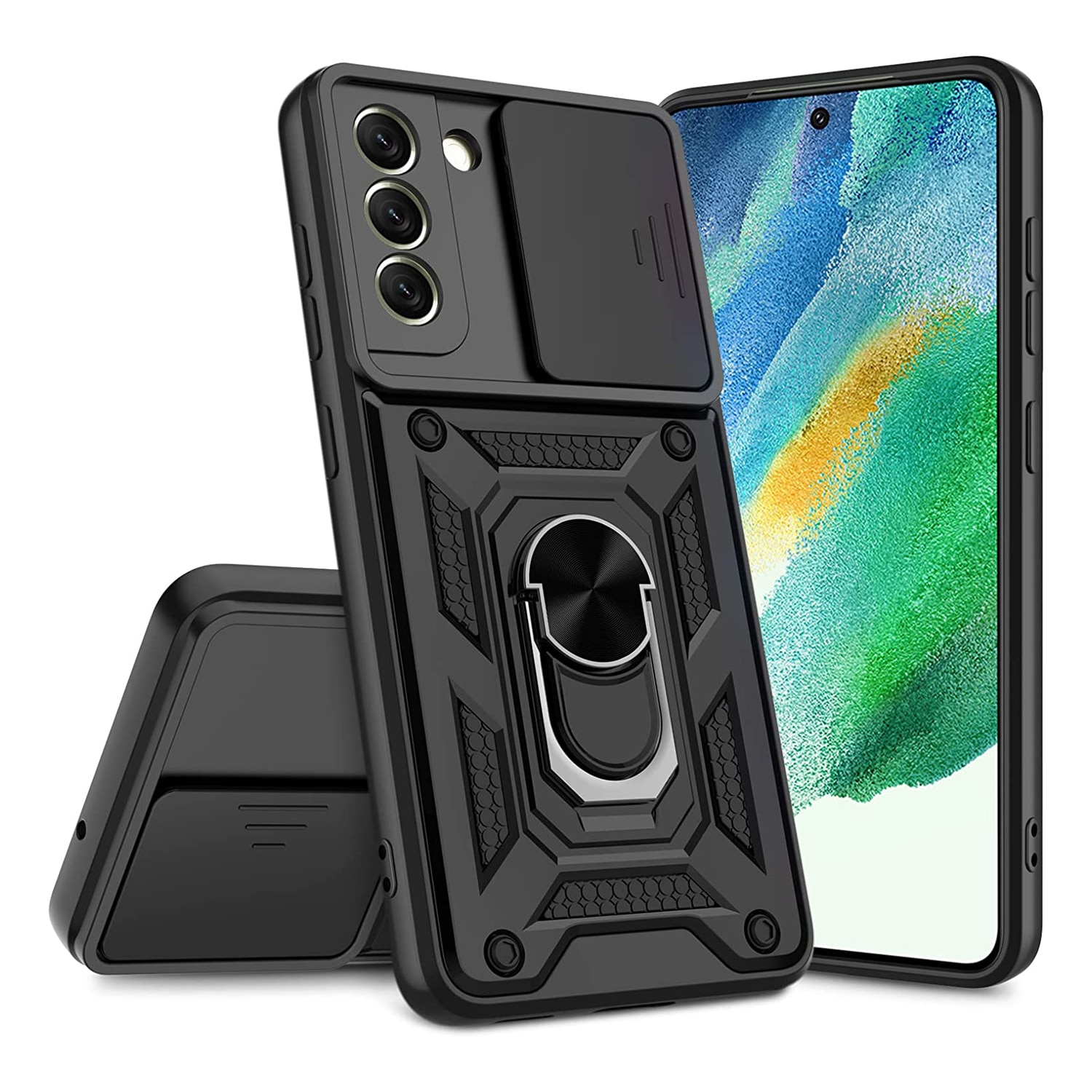 Husa Daden® cu inel rotativ 360 pentru Samsung A34, Antisoc, Slider pentru protectia camerei, Negru