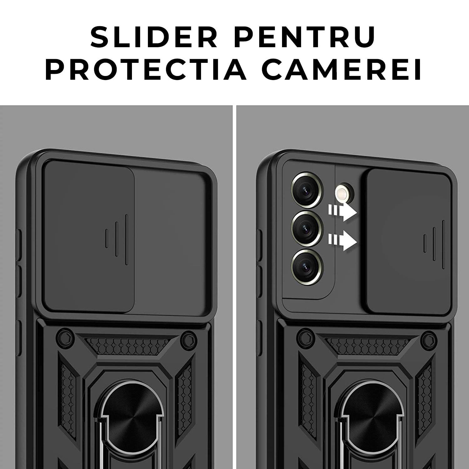 Husa Daden® cu inel rotativ 360 pentru Samsung A34, Antisoc, Slider pentru protectia camerei, Negru