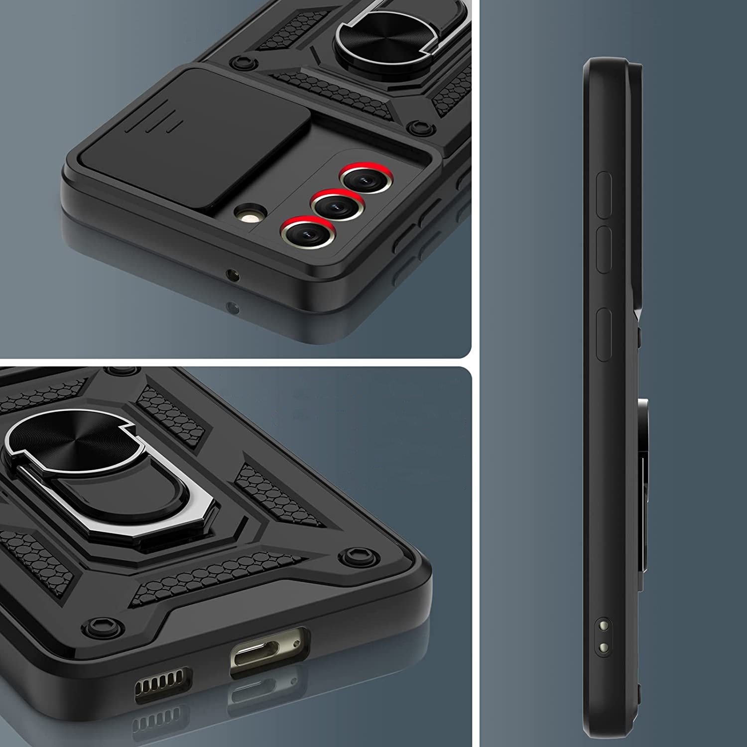 Husa Daden® cu inel rotativ 360 pentru Samsung A34, Antisoc, Slider pentru protectia camerei, Negru