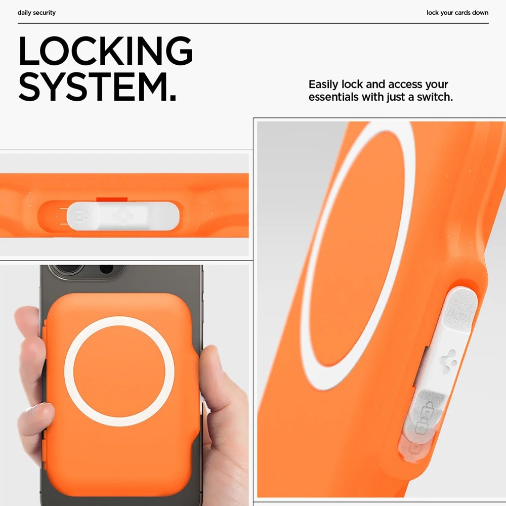 Portofel Compatibil MagSafe Spigen TinTap MagFit+, Sistem blocare, Design Elegant, Portocaliu