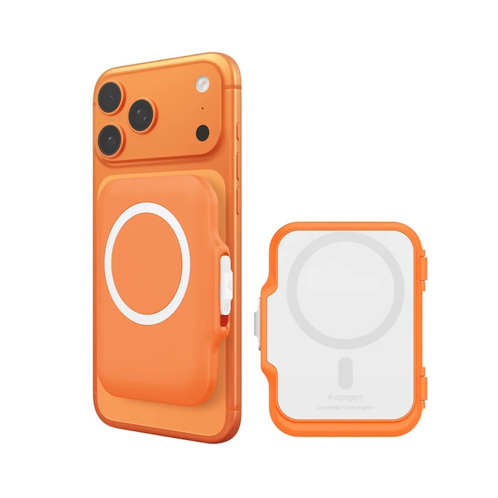 Portofel Compatibil MagSafe Spigen TinTap MagFit+, Sistem blocare, Design Elegant, Portocaliu