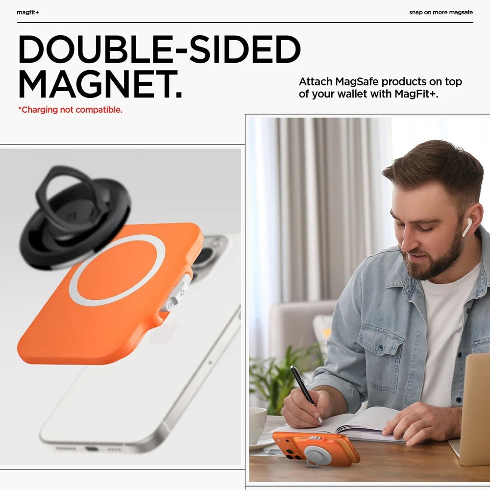 Portofel Compatibil MagSafe Spigen TinTap MagFit+, Sistem blocare, Design Elegant, Portocaliu