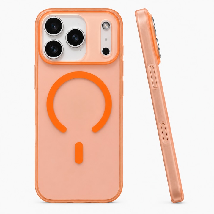 Husa pentru iPhone 17 Pro Max, MagSafe, Ultra Slim, Transparenta Mata, Anti-Amprenta, Protectie Camera, Portocaliu mat