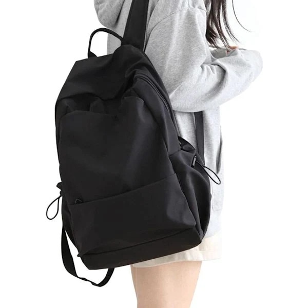 Rucsac/ghiozdan textil impermeabil, usor, cu compartiment captusit pentru laptop 14 inch, unisex, negru, 32 x 17 x 45 cm