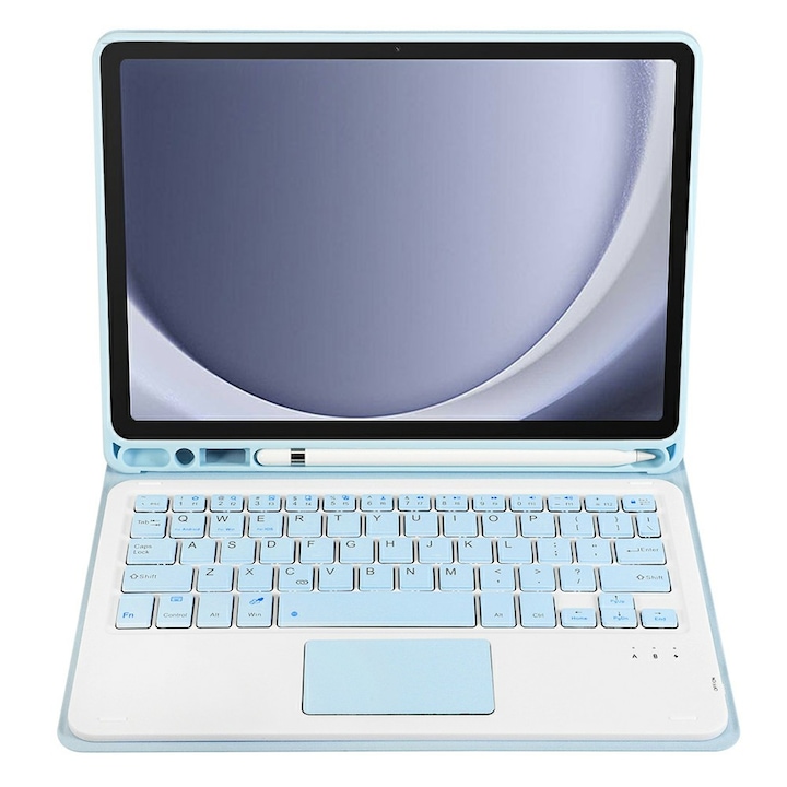 Husa cu tastatura pentru Samsung Galaxy Tab A9+, XGSM, TouchPad, Albastru deschis