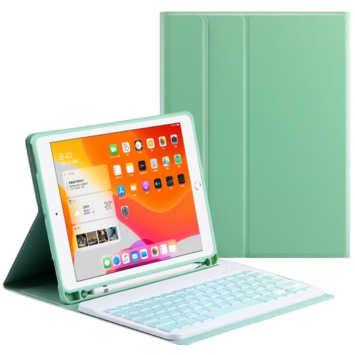 Husa cu tastatura pentru iPad 10.2 7/8/9 Gen 2019/2020/2021, XGSM, Verde