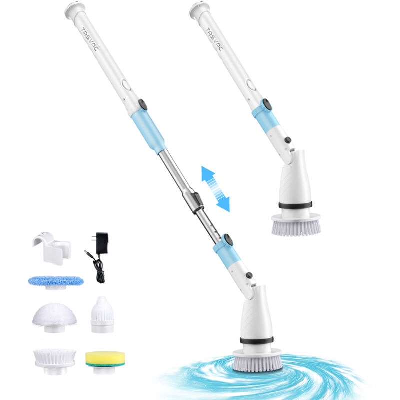 Aspirator rotativ fara fir, 5 perii, albastru alb, maner telescopic 120cm