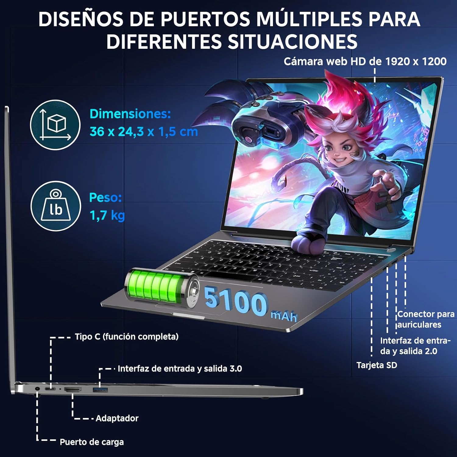 Gaming Notebook 16 GB RAM 512 GB 1 TB SSD expansiune Core i3 (pana la 3.2 GHz) Laptop Notebook 16 inch 1920 x 1200 IPS UHD 5G WiFi cu mouse si tastatura autocolante Italian-Gri