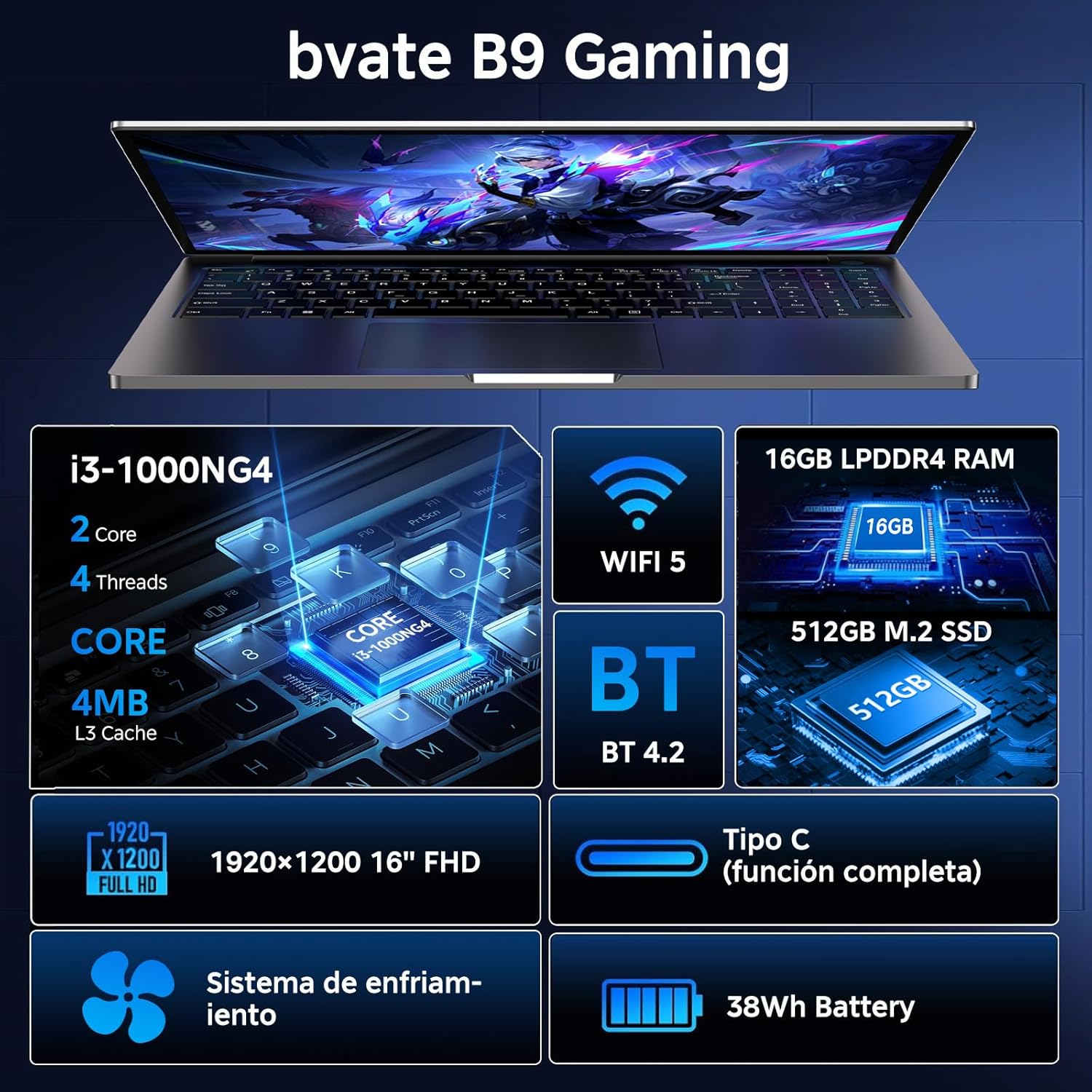Gaming Notebook 16 GB RAM 512 GB 1 TB SSD expansiune Core i3 (pana la 3.2 GHz) Laptop Notebook 16 inch 1920 x 1200 IPS UHD 5G WiFi cu mouse si tastatura autocolante Italian-Gri