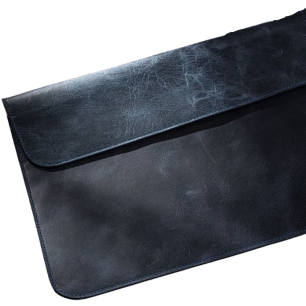 Husa laptop MacBook Air, MacBook PRO 13/14 inch, lucrata manual, piele naturala cu aspect vintage, albastru