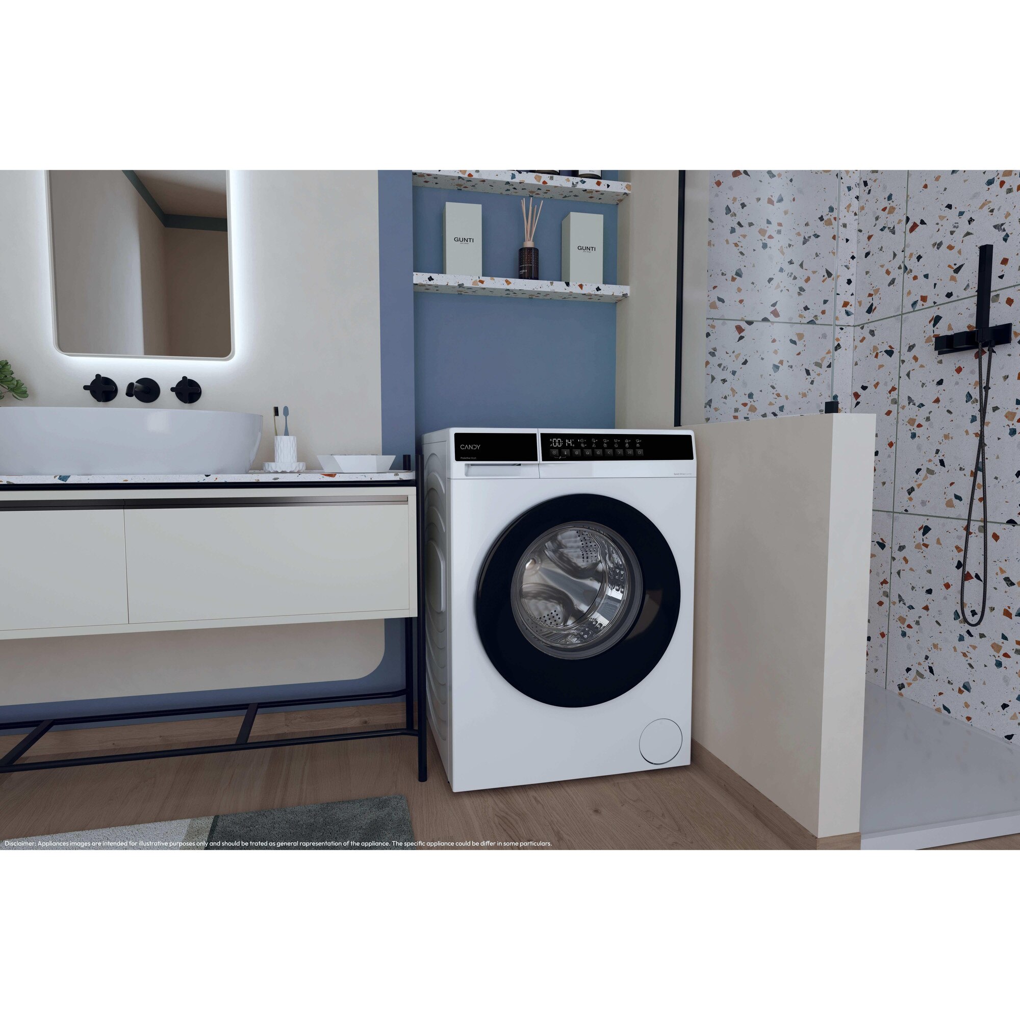 Masina de spalat rufe CANDY EY 29B8-S, clasa energetica A-20%, 9 kg, 1200 rpm, Motor Inverter, ProActive Wash, Programe Rapide, Soft Drum, Smart Dual Spray, alba