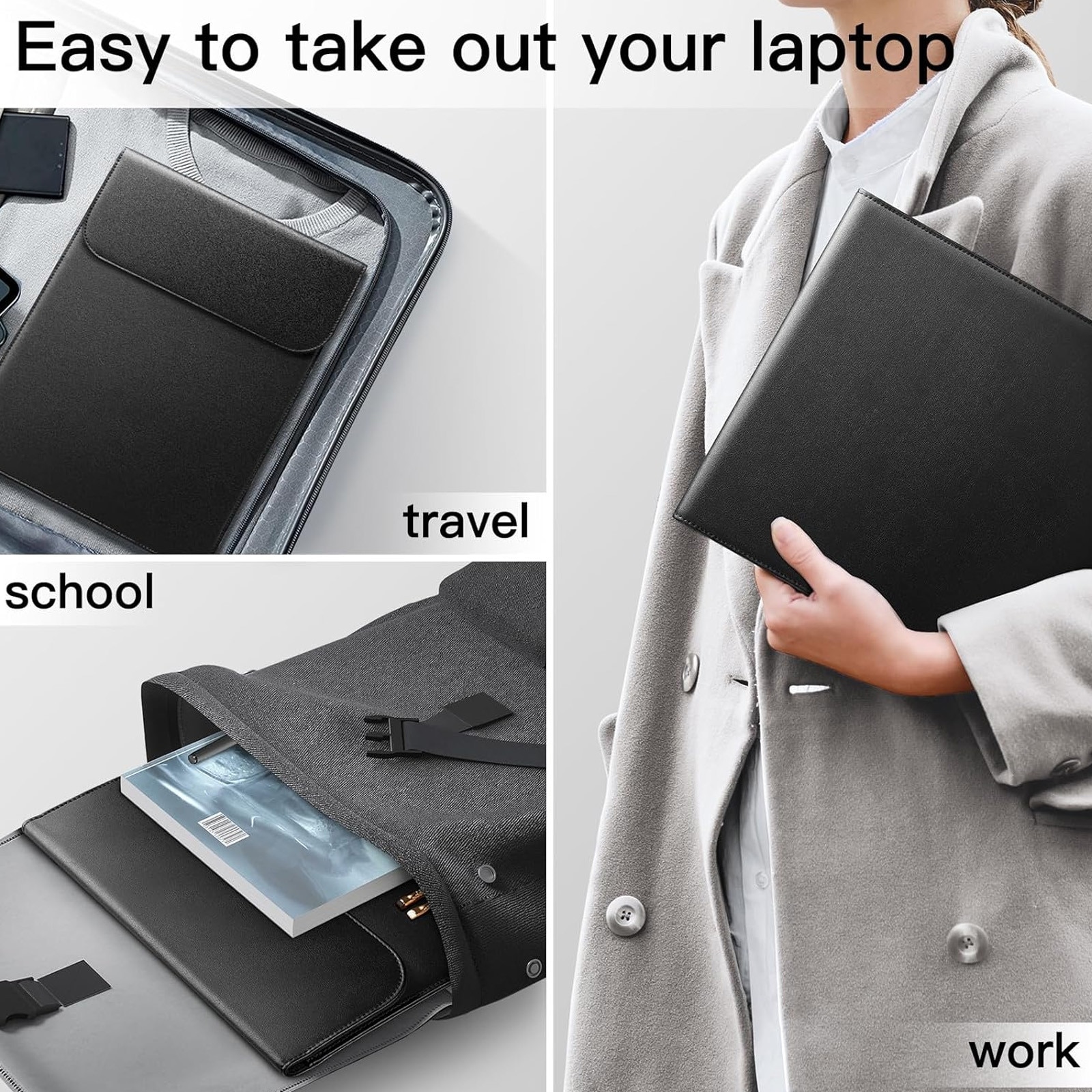 Husa de Protectie Laptop / Tableta, asskanaer, Husa de transport pentru laptop, Cu functie mouse pad, Poliester/Impermeabil/Captusit la interior cu burete antisoc, Piele ecologica, 15/16 Inch, 28*37.2cm, Negru