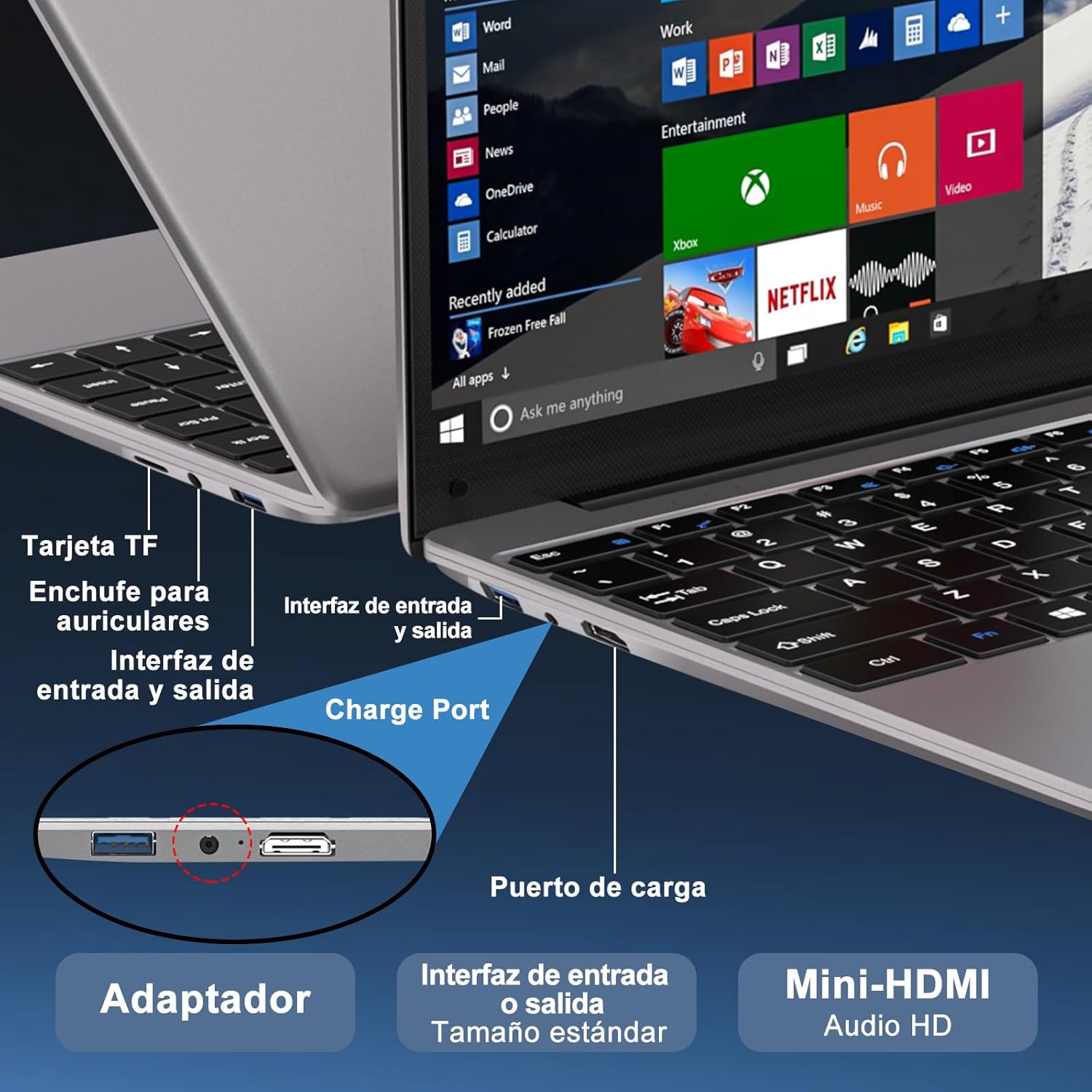 Laptop 14 inch Win 11 cu 5G WiFi, 256GB SSD Expansion SSD 1TB（Up to 2.8Ghz）BT4.2 3.0 Port de transmisie 1080P Laptops FHD Bun & Mini Multimedia Port cu Mouse-Gri