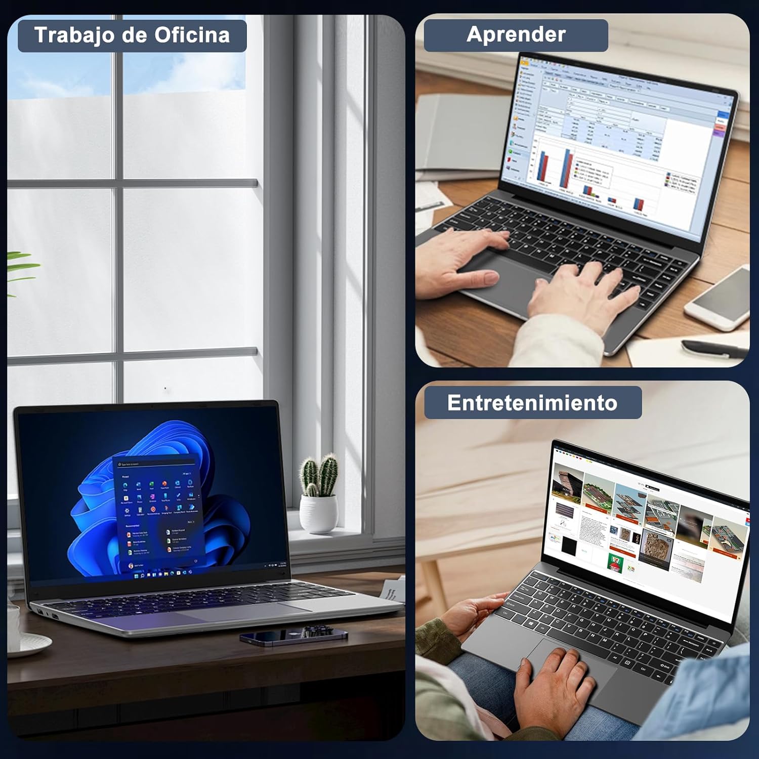 Laptop 14 inch Win 11 cu 5G WiFi, 256GB SSD Expansion SSD 1TB（Up to 2.8Ghz）BT4.2 3.0 Port de transmisie 1080P Laptops FHD Bun & Mini Multimedia Port cu Mouse-Gri