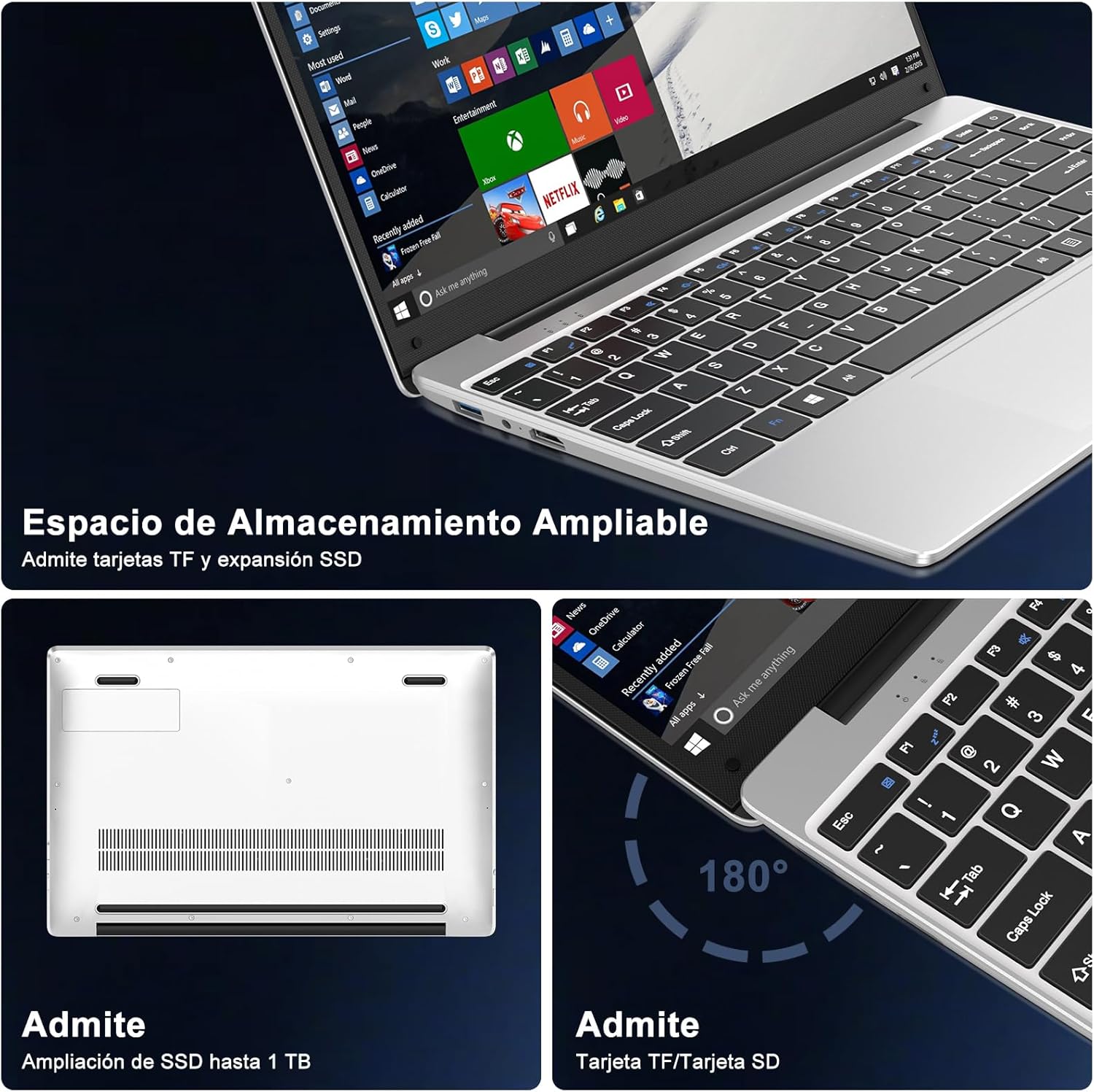 Laptop 14 inch Win 11 cu 5G WiFi, 256GB SSD Expansion SSD 1TB（Up to 2.8Ghz）BT4.2 3.0 Port de transmisie 1080P Laptops FHD Bun & Mini Multimedia Port cu Mouse-Gri