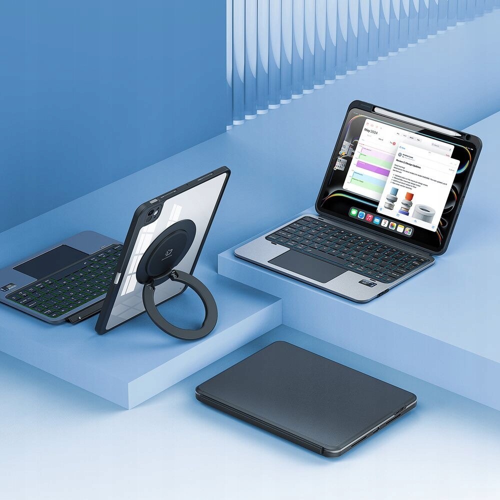 Etui Dux Ducis cu tastatura detasabila pentru iPad Pro 11" 2025/2024, negru, cu iluminare RGB, suport rotativ 360°