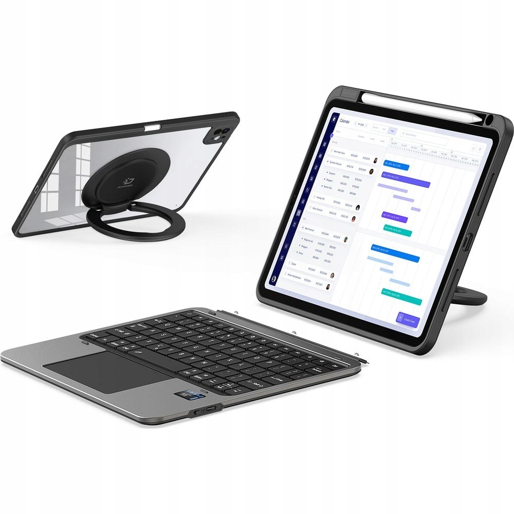 Etui Dux Ducis cu tastatura detasabila pentru iPad Pro 11" 2025/2024, negru, cu iluminare RGB, suport rotativ 360°
