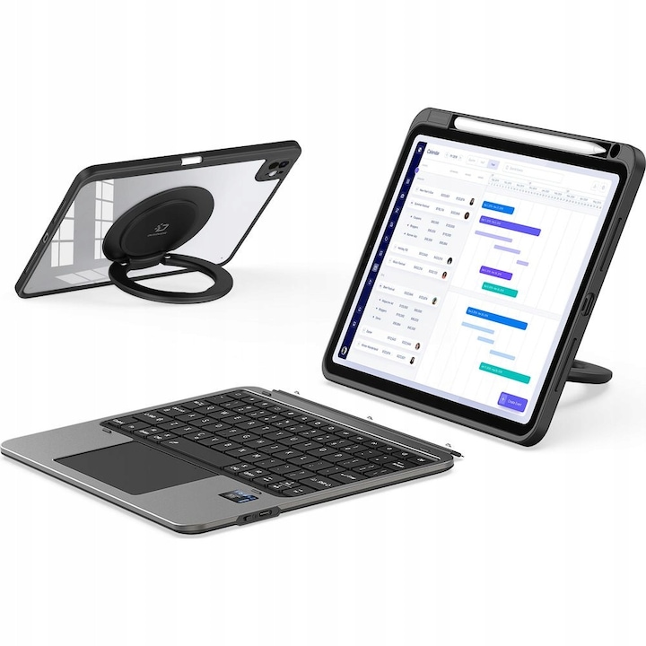 Etui Dux Ducis cu tastatura detasabila pentru iPad Pro 11" 2025/2024, negru, cu iluminare RGB, suport rotativ 360°