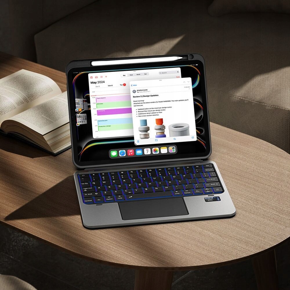 Etui Dux Ducis cu tastatura detasabila pentru iPad Pro 11" 2025/2024, negru, cu iluminare RGB, suport rotativ 360°