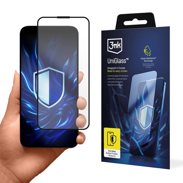 Sticla de protectie ecran 3mk Protection UniGlass, universala cu Impact Resistance, oleofobica, antibacteriana, transparent, 1 buc