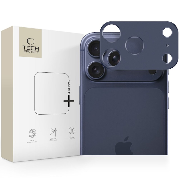 Protectie camera foto din aluminiu Tech-Protect Camalloy Fit Plus compatibila cu iPhone 17 Pro, Deep Blue