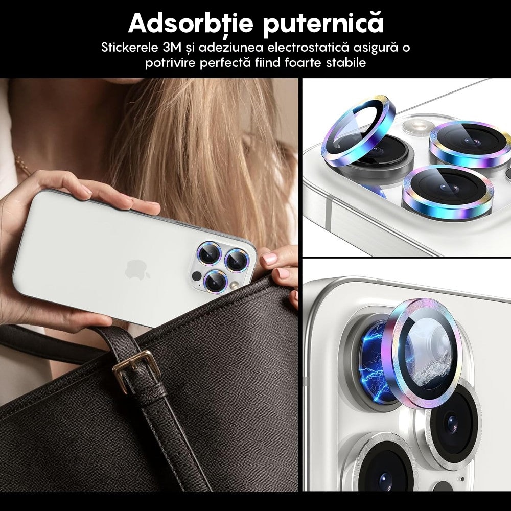 Folie Protectie Lentile Camera pentru Apple iPhone 12 / Apple iPhone 12 Mini, CASEY STUDIOS™ MaxDefense+, Ultra HD, Protectie Profesionala Camere 3D, Anti Amprente, Anti Zgarieturi, Anti Socuri, Curcubeu