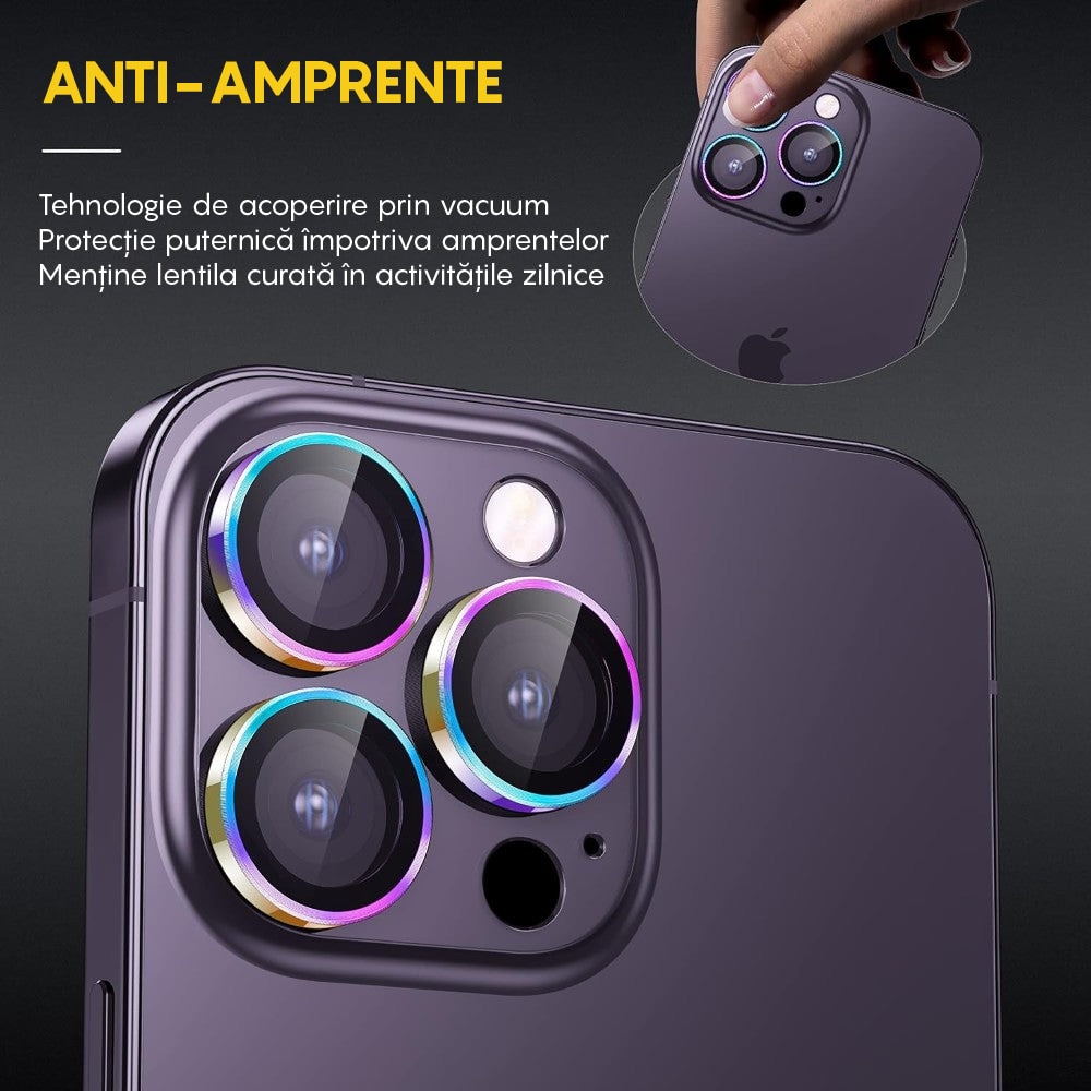 Folie Protectie Lentile Camera pentru Apple iPhone 12 / Apple iPhone 12 Mini, CASEY STUDIOS™ MaxDefense+, Ultra HD, Protectie Profesionala Camere 3D, Anti Amprente, Anti Zgarieturi, Anti Socuri, Curcubeu