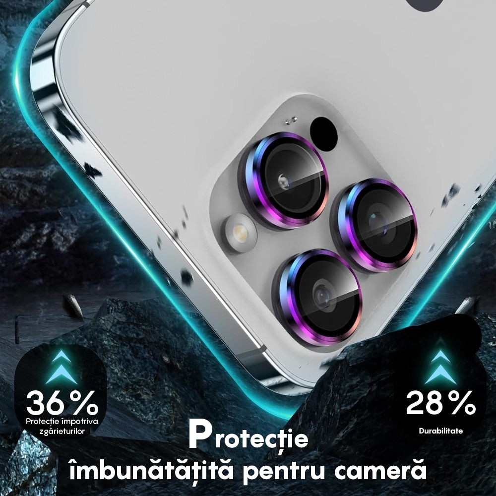 Folie Protectie Lentile Camera pentru Apple iPhone 12 / Apple iPhone 12 Mini, CASEY STUDIOS™ MaxDefense+, Ultra HD, Protectie Profesionala Camere 3D, Anti Amprente, Anti Zgarieturi, Anti Socuri, Curcubeu