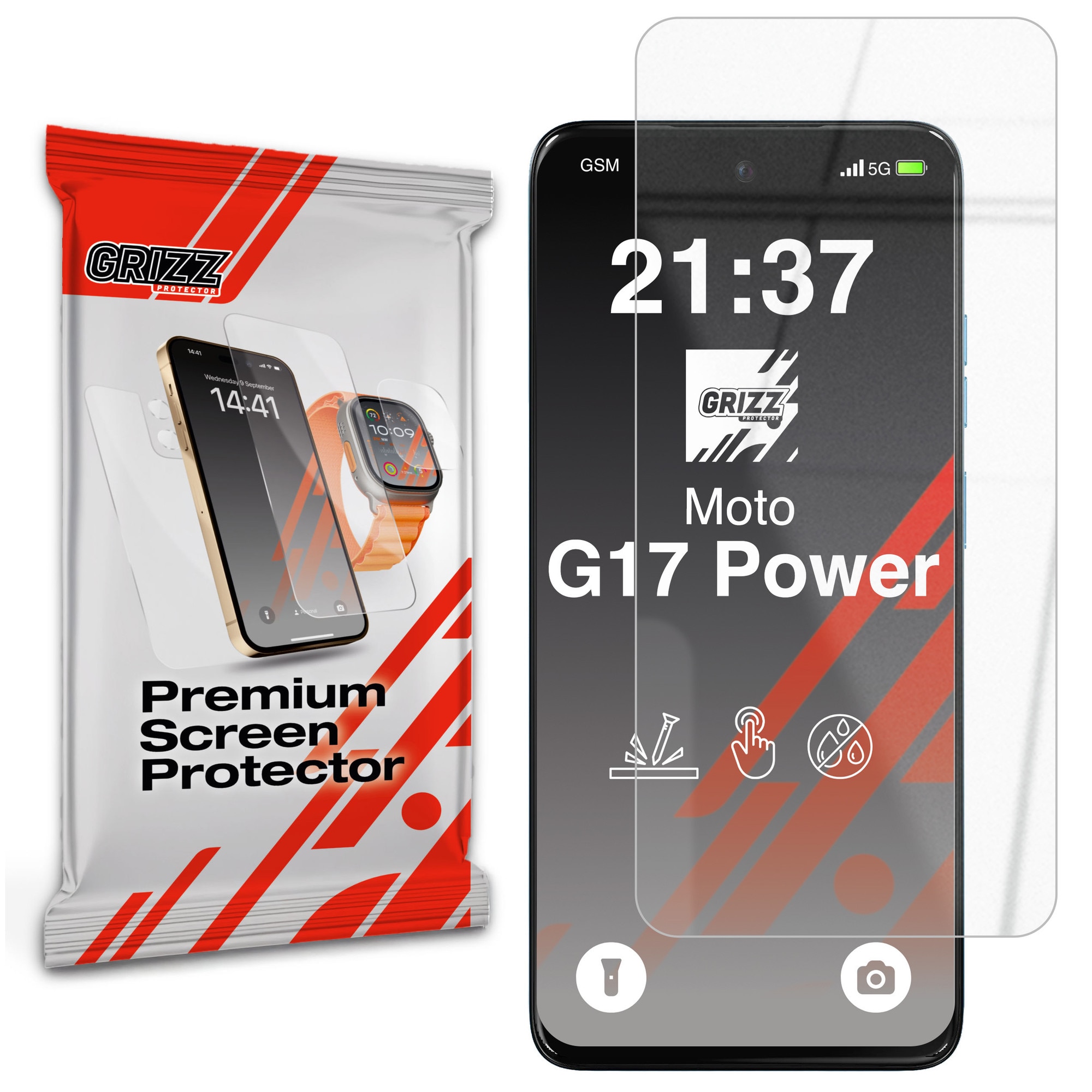 Folie sticla hibrid GrizzGlass HybridGlass compatibila cu Motorola Moto G17 Power, Transparent