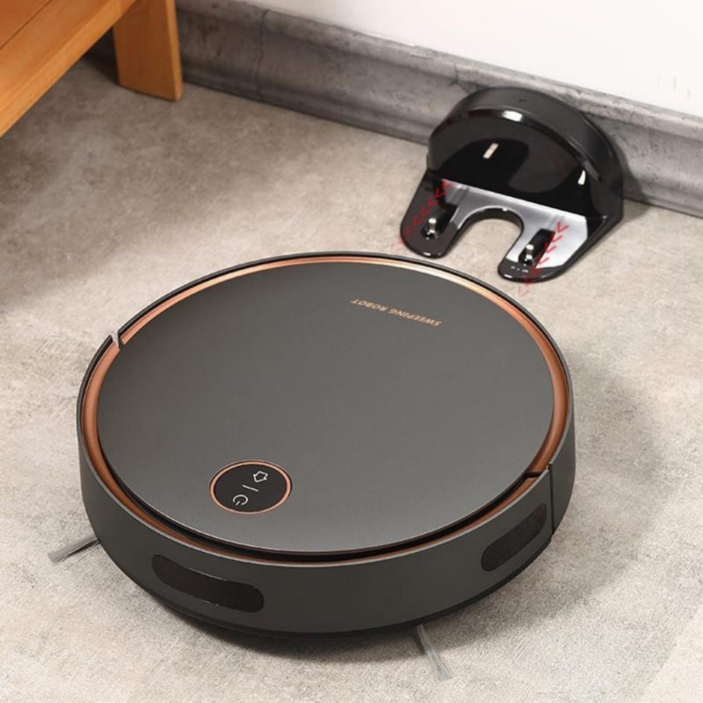 Robot de curatat inteligent, functie combinata de maturat, aspirat si sters, protectie anti-coliziune si zgomot redus, putere de aspirare de 1500 Pa, baterie de 2000 mAh, culoare maro