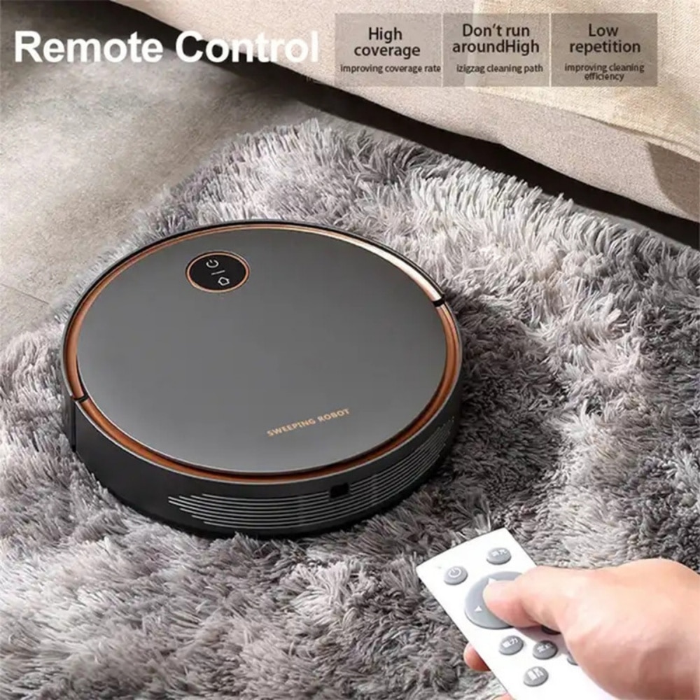 Robot de curatat inteligent, functie combinata de maturat, aspirat si sters, protectie anti-coliziune si zgomot redus, putere de aspirare de 1500 Pa, baterie de 2000 mAh, culoare maro