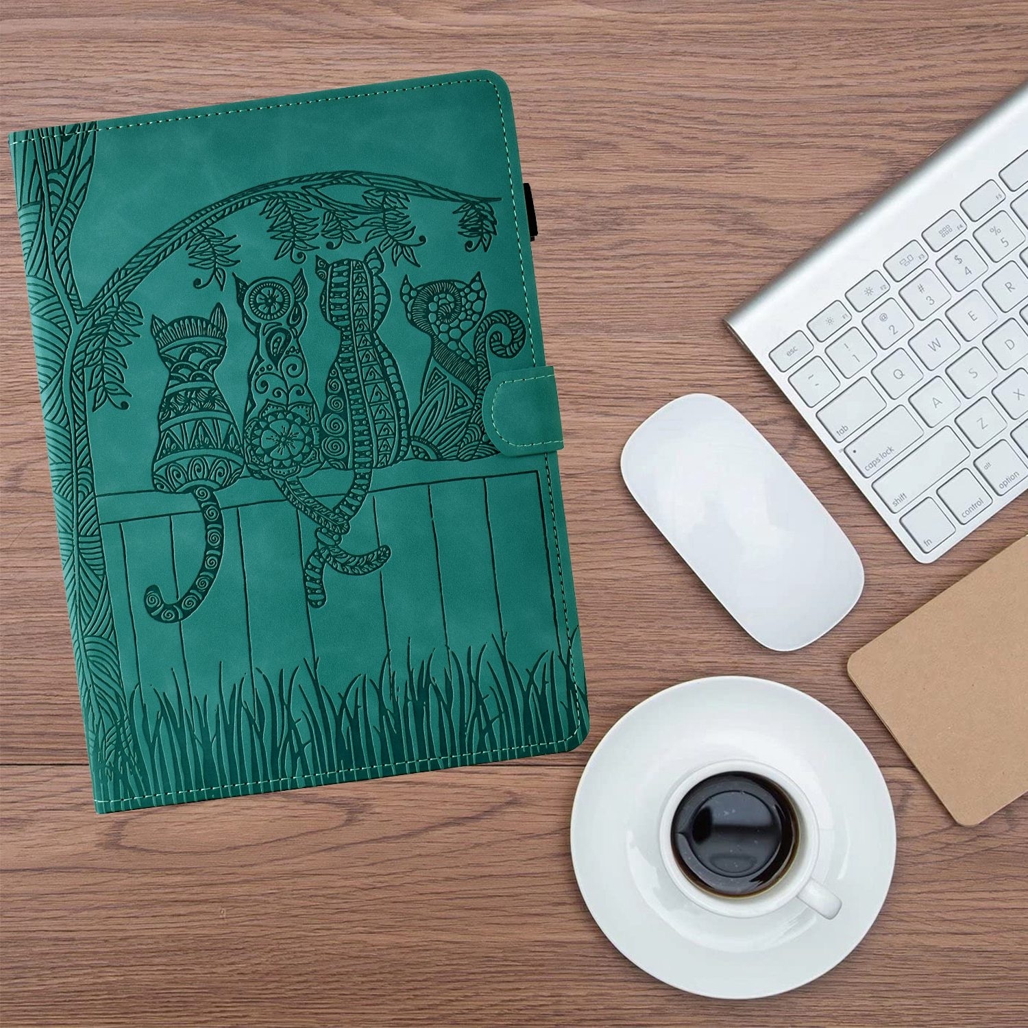 Husa tableta compatibila cu Samsung Galaxy Tab S9, piele cu modele cute de pisici, smart case, albastru deschis