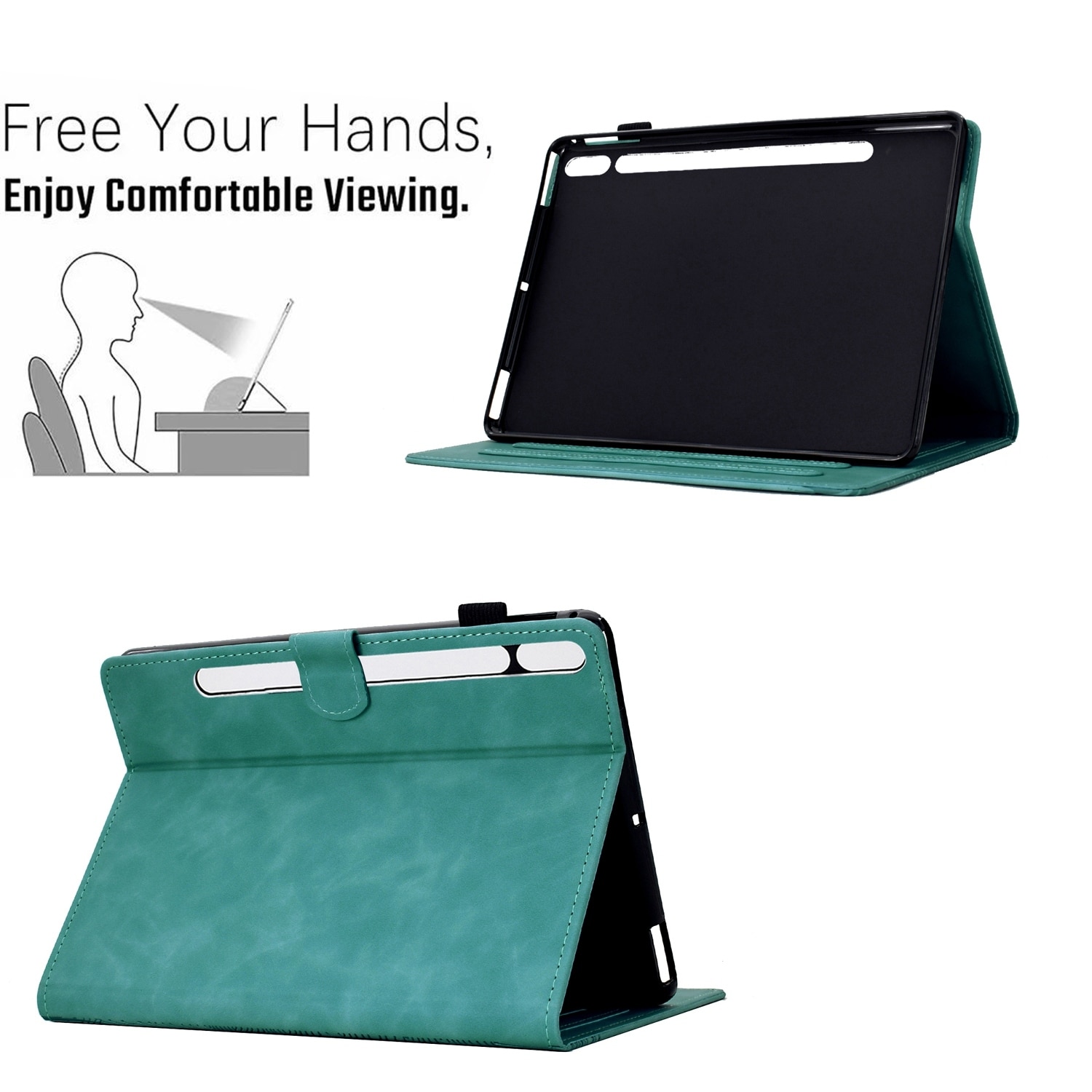 Husa tableta compatibila cu Samsung Galaxy Tab S9, piele cu modele cute de pisici, smart case, albastru deschis