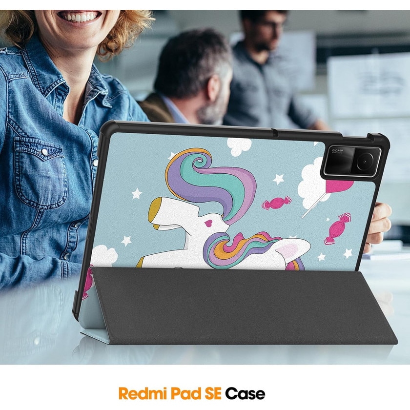 Husa protectie tableta, Piele ecologica, Compatibila cu Xiaomi Redmi Pad SE 11", Albastru deschis
