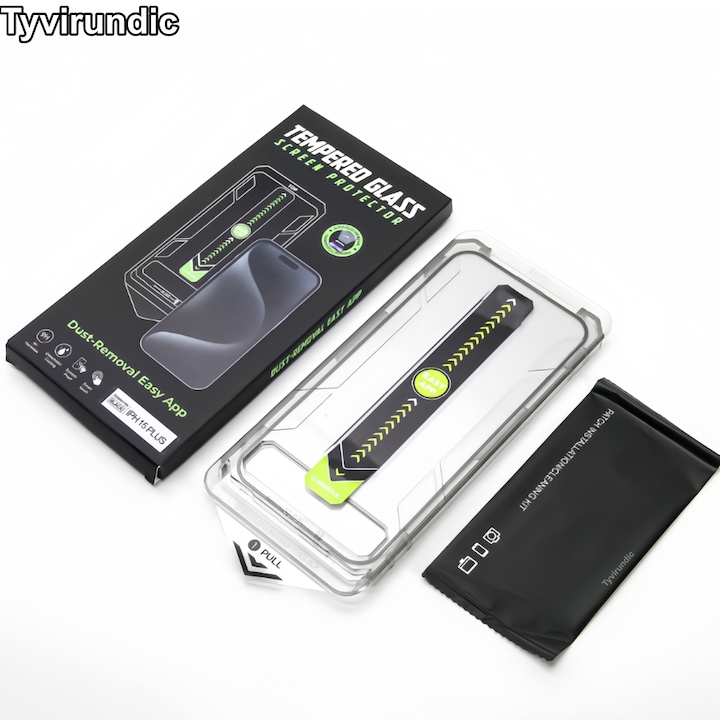 Folie protectie ecran Tyvirundic set 2 bucati, sticla 9H, transparent-negru, 0.3mm, pentru iPhone 16Pro/17