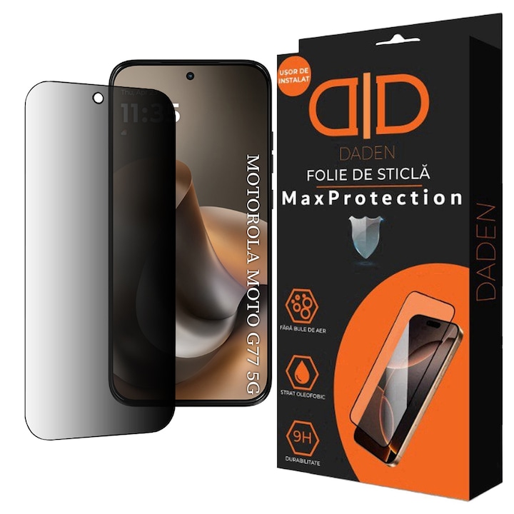 Folie Sticla Privacy pentru Motorola Moto G77 / G67 Daden MaxProtection, Full Cover, Protectie Profesionala, Ultra Rezistenta, Calitate Premium