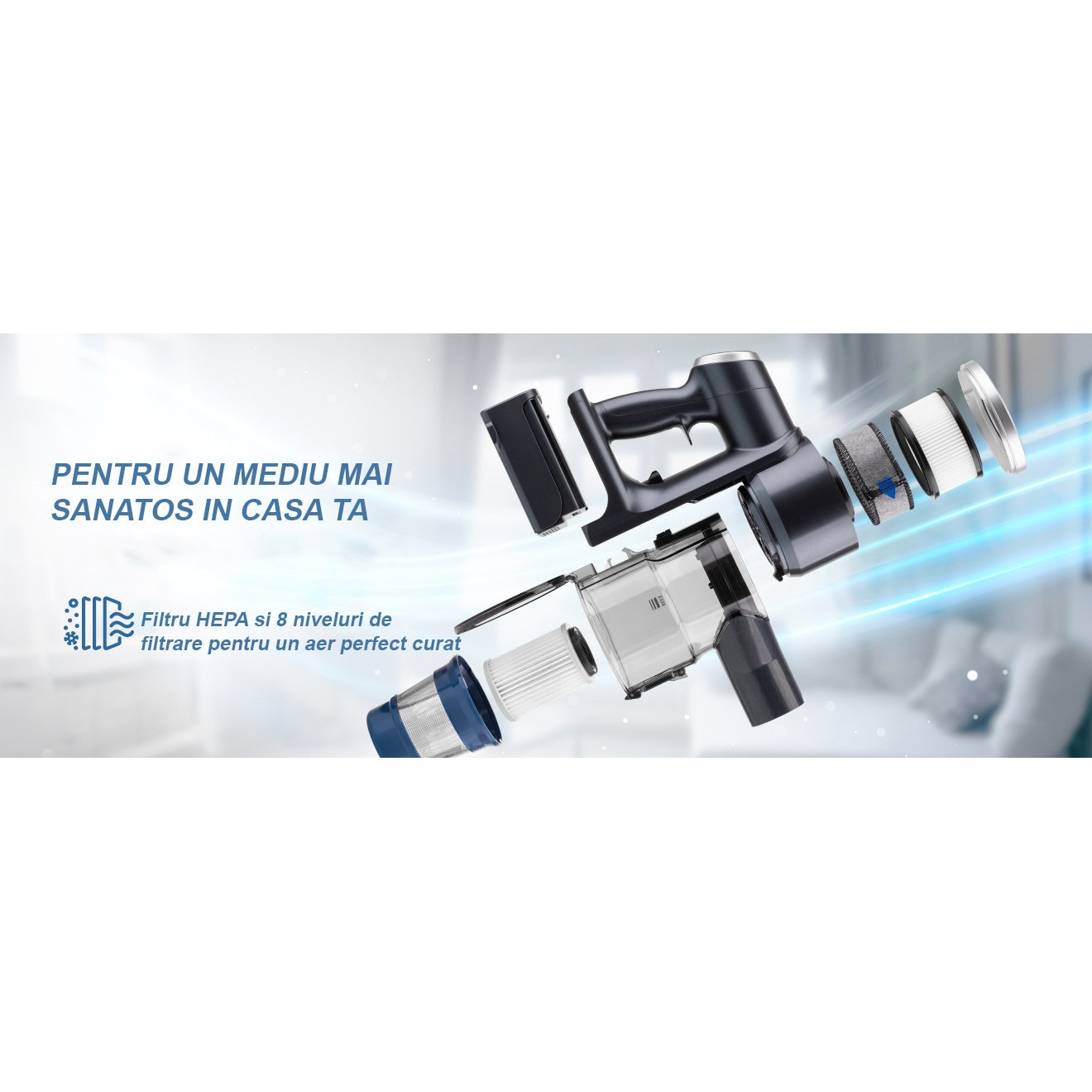 Aspirator vertical fara fir 3 in 1 ETA Panther PRO 7250 90000, statie de autocuratare, autonomie 60 min, motor BLDC 450W, Li-Ion 28, 8 V / 2500 mAh
