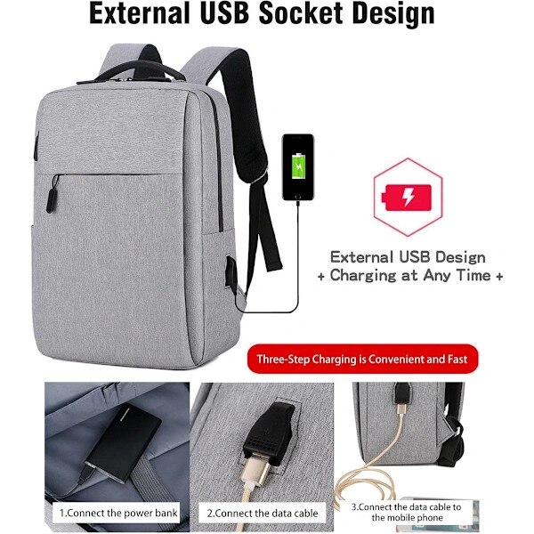 Rucsac laptop/Geanta laptop din material Oxford, cu port USB pentru incarcare, anti-furt, rezistent la apa, Negru, 15.6 inch